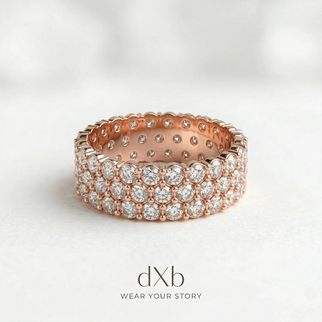 14k rose gold brilliant stones Round Triple Row Eternity Band ring