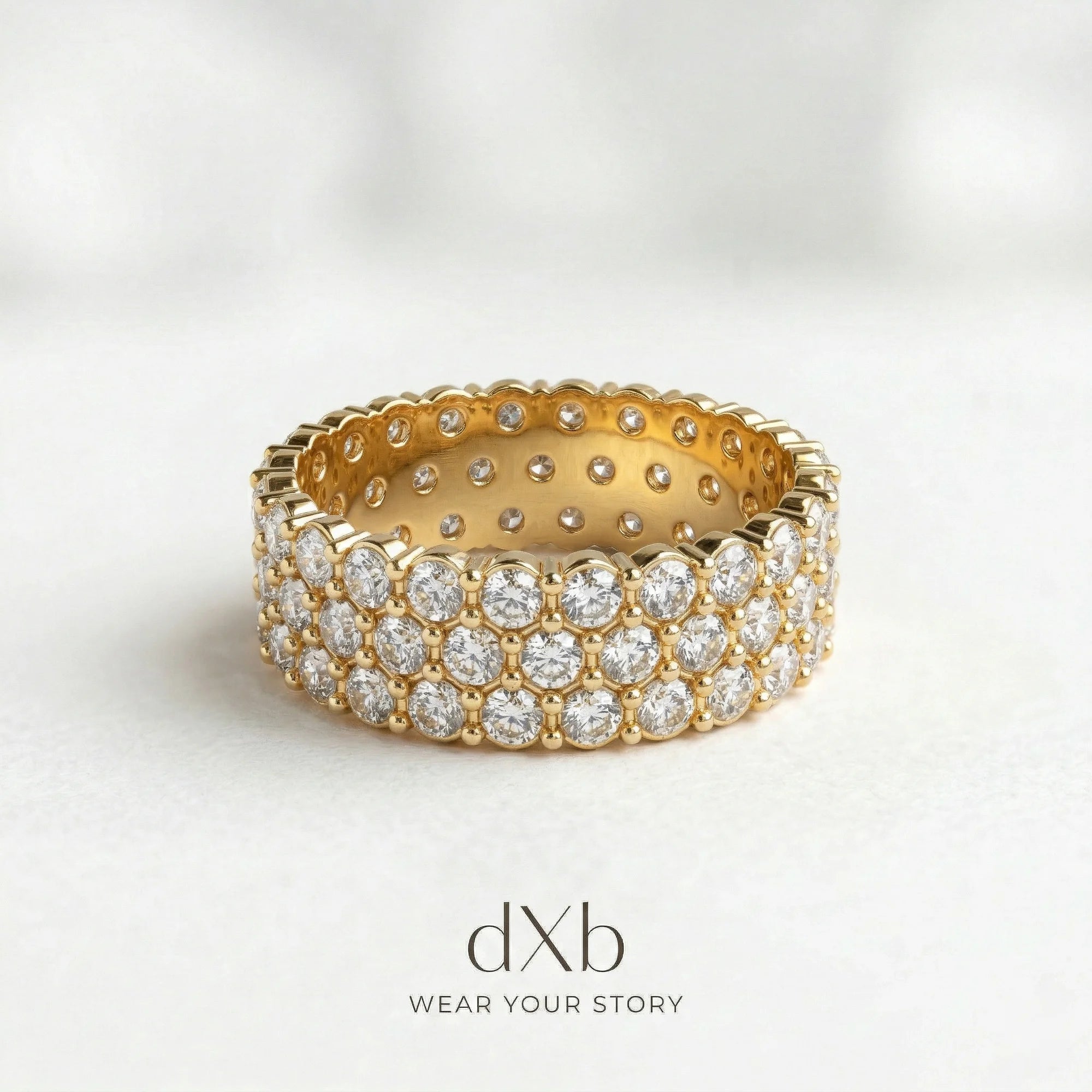 14k yellow gold brilliant stones Round Triple Row Eternity Band ring