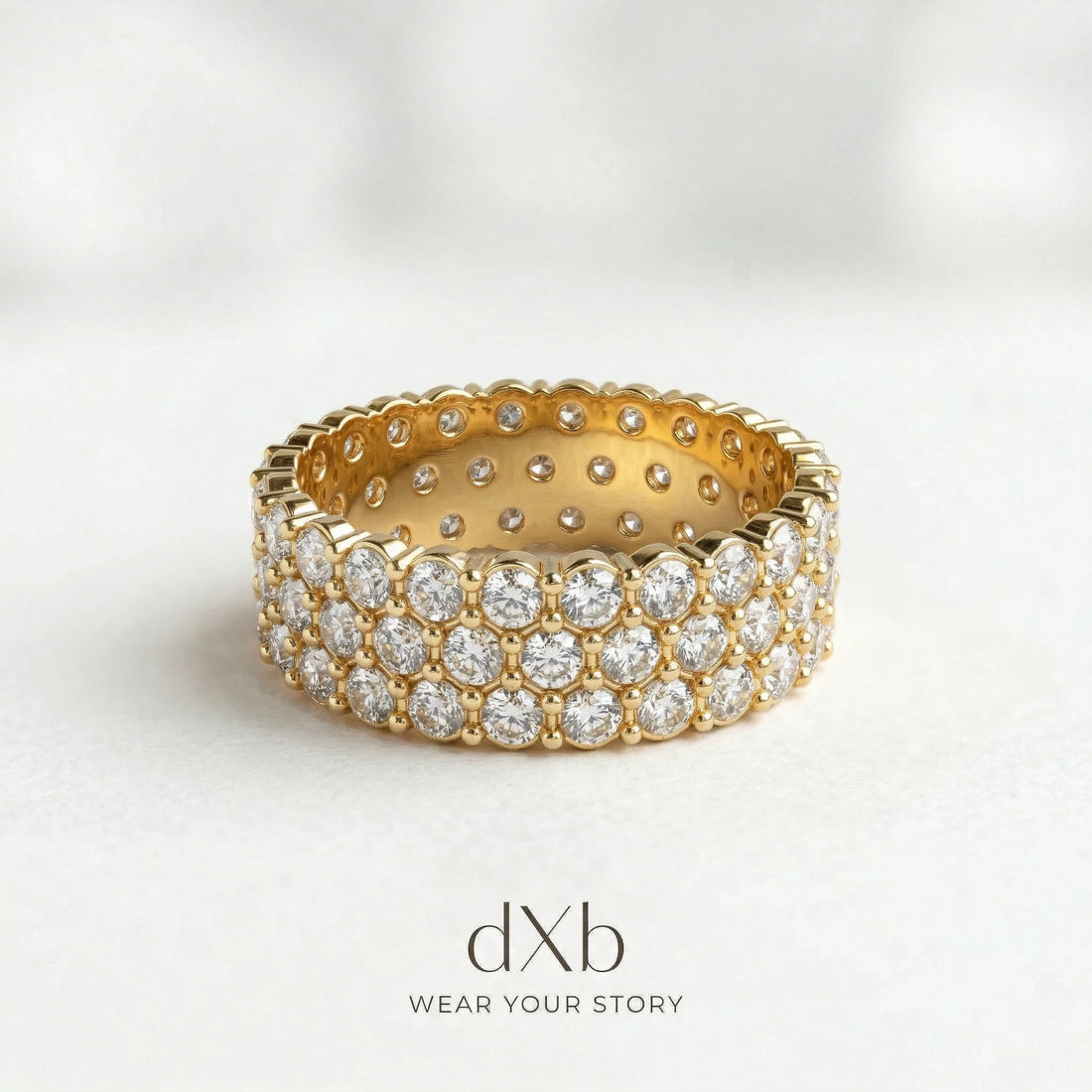 14k yellow gold brilliant stones Round Triple Row Eternity Band ring