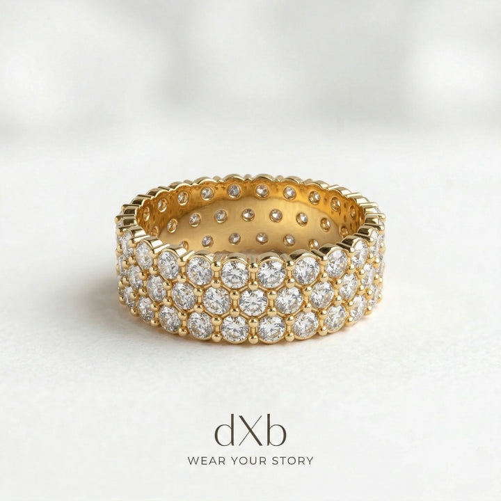 14k yellow gold brilliant stones Round Triple Row Eternity Band ring