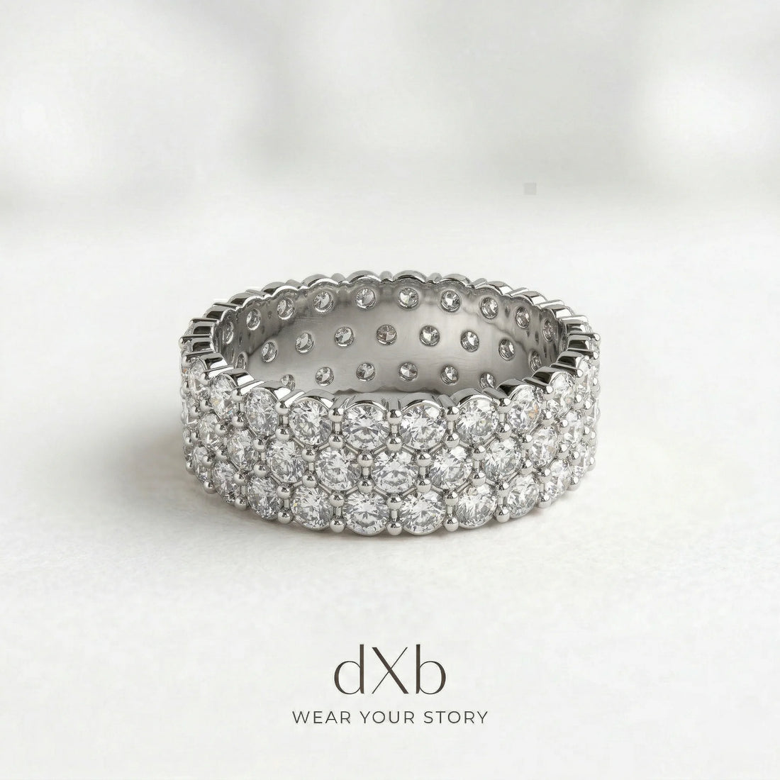 platinum brilliant stones Round Triple Row Eternity Band ring