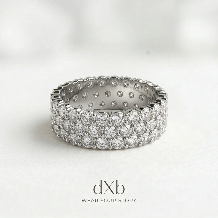platinum brilliant stones Round Triple Row Eternity Band ring