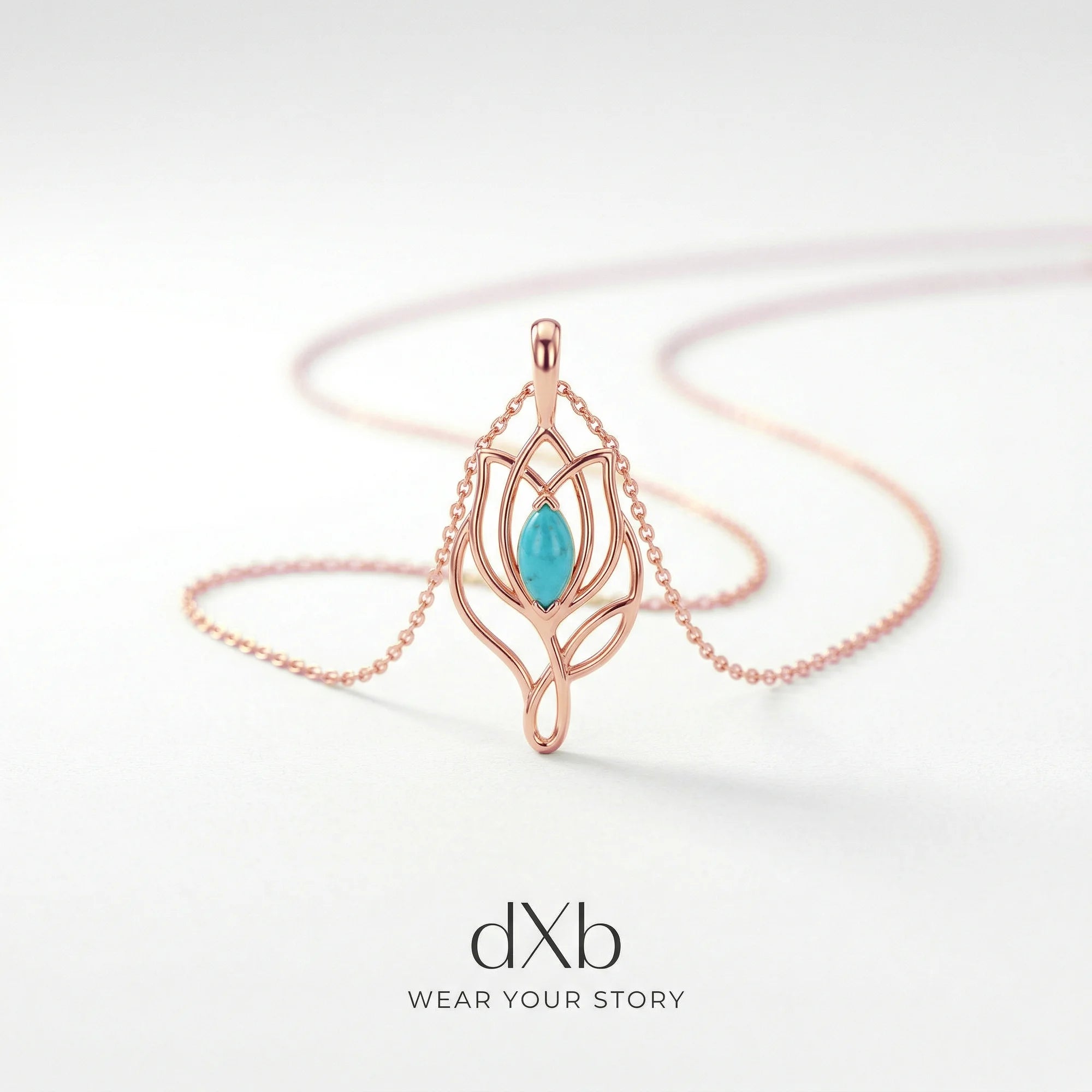 14k rose gold turquoise pear floral art nouveau pendant