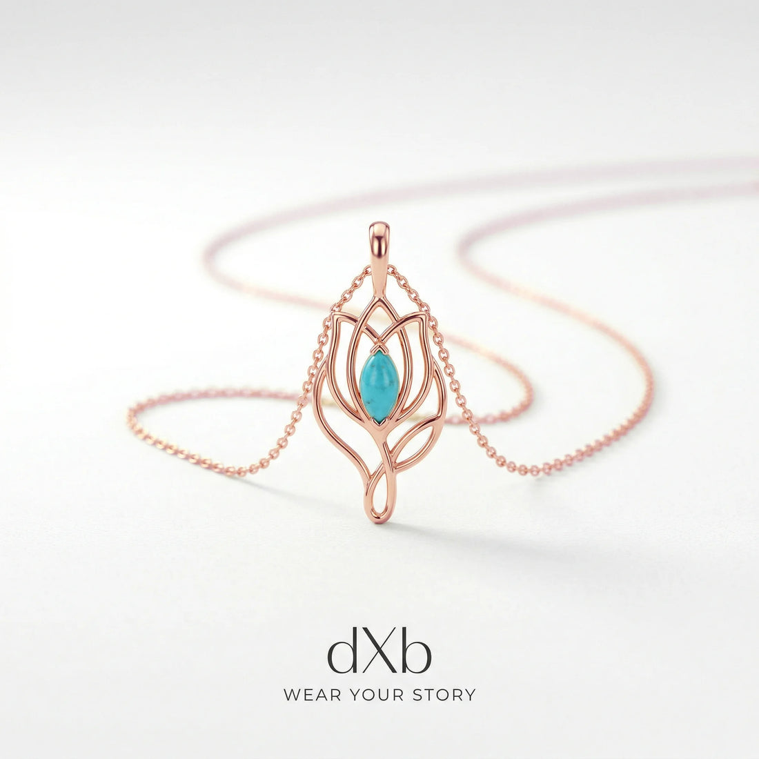 14k rose gold turquoise pear floral art nouveau pendant