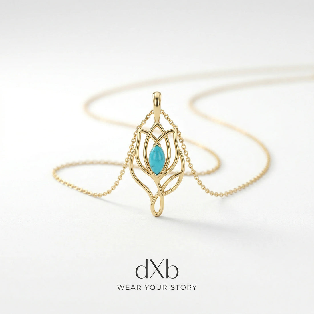 14k yellow gold turquoise pear floral art nouveau pendant