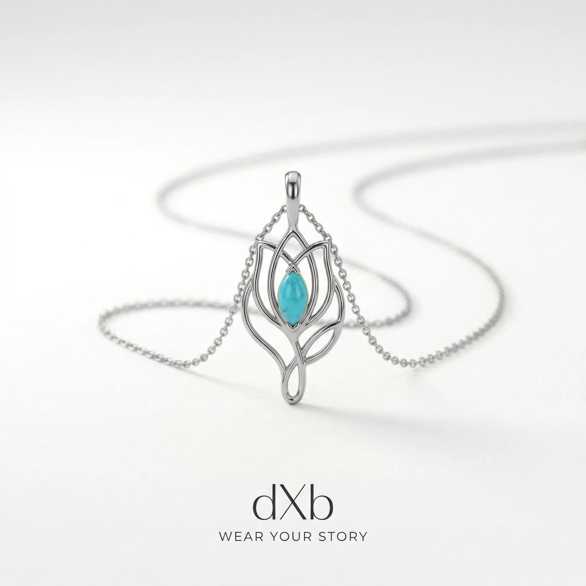 platinum turquoise pear floral art nouveau pendant