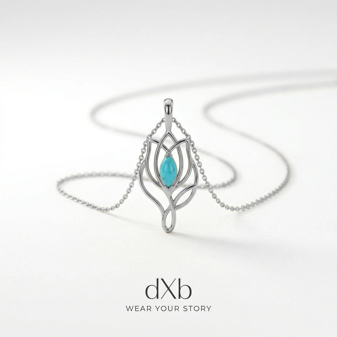 silver turquoise pear floral art nouveau pendant