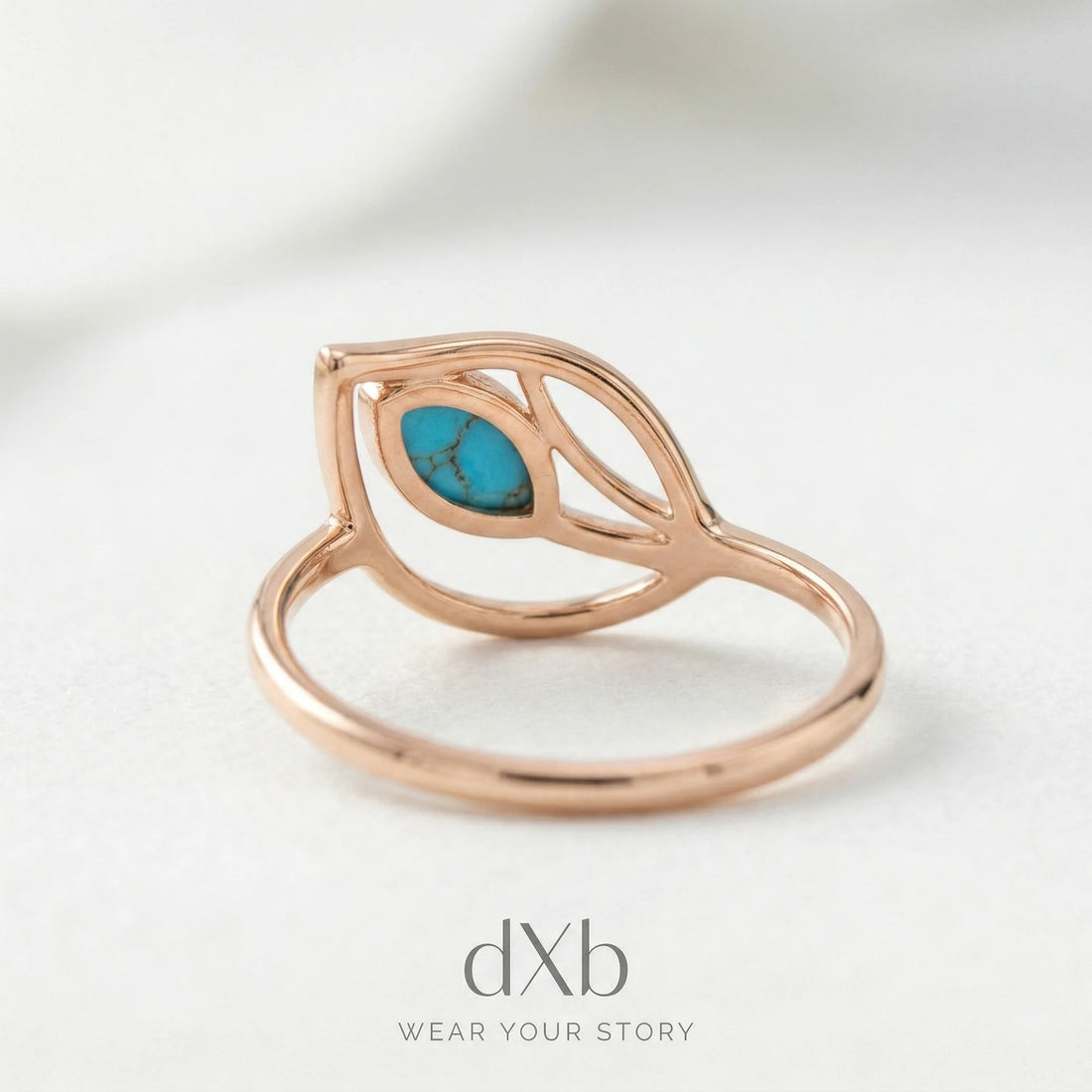 14k rose gold Turquoise marquise leaf motif ring