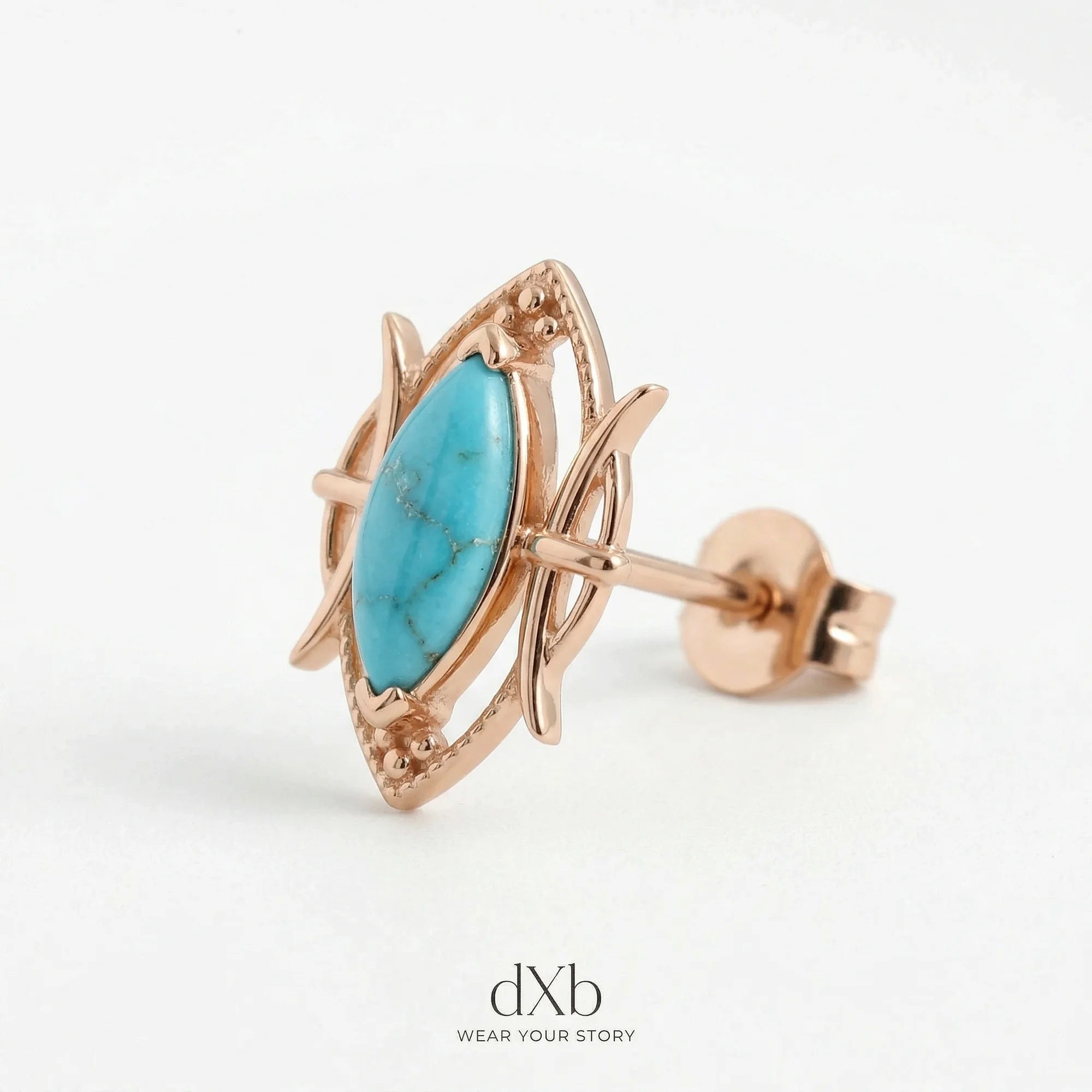 14k rose gold turquoise marquise abstract earring
