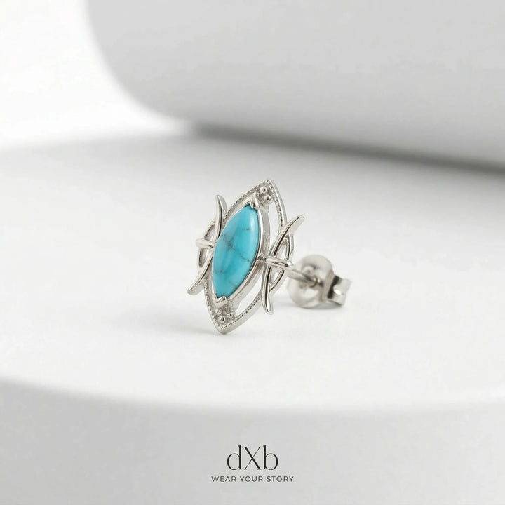 platinum turquoise marquise abstract earring