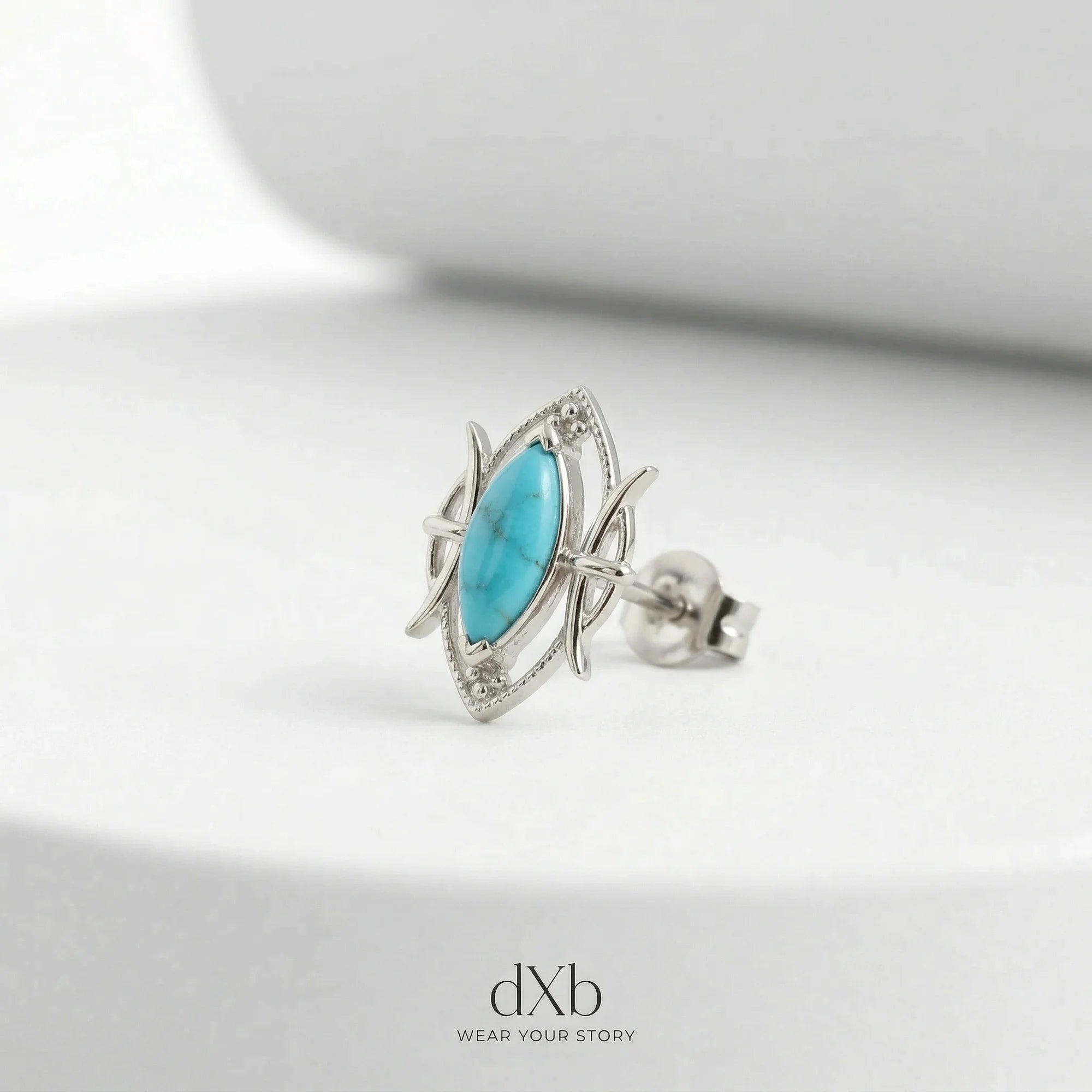 platinum turquoise marquise abstract earring