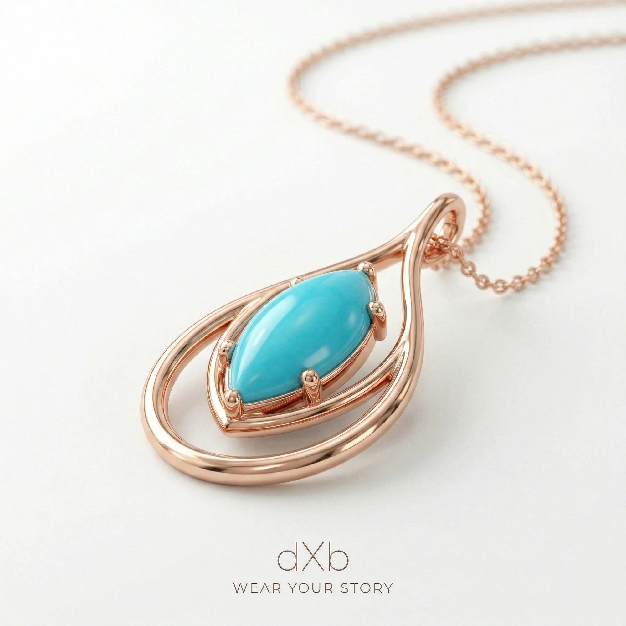 14k rose gold turquoise marquise Modern Teardrop pendant