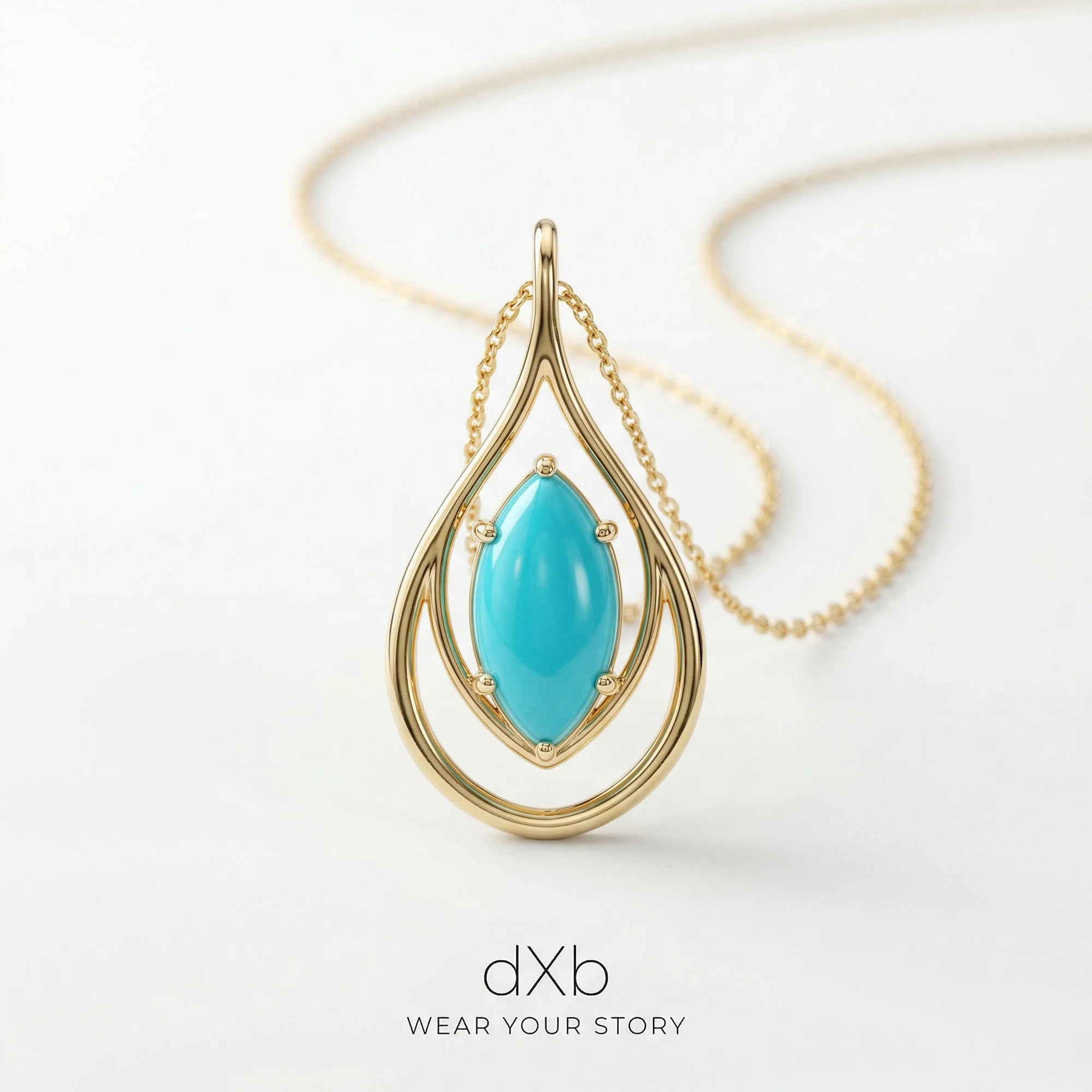 14k yellow gold turquoise marquise Modern Teardrop pendant