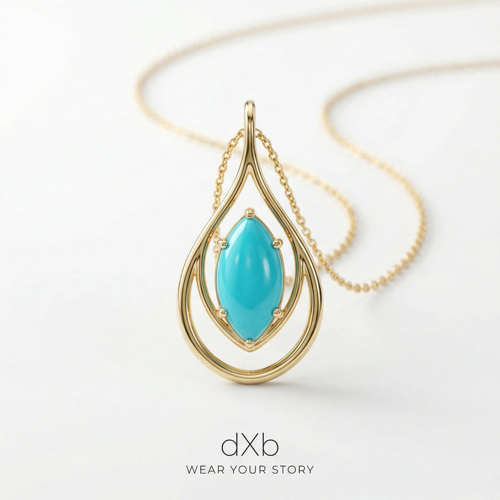 14k yellow gold turquoise marquise Modern Teardrop pendant