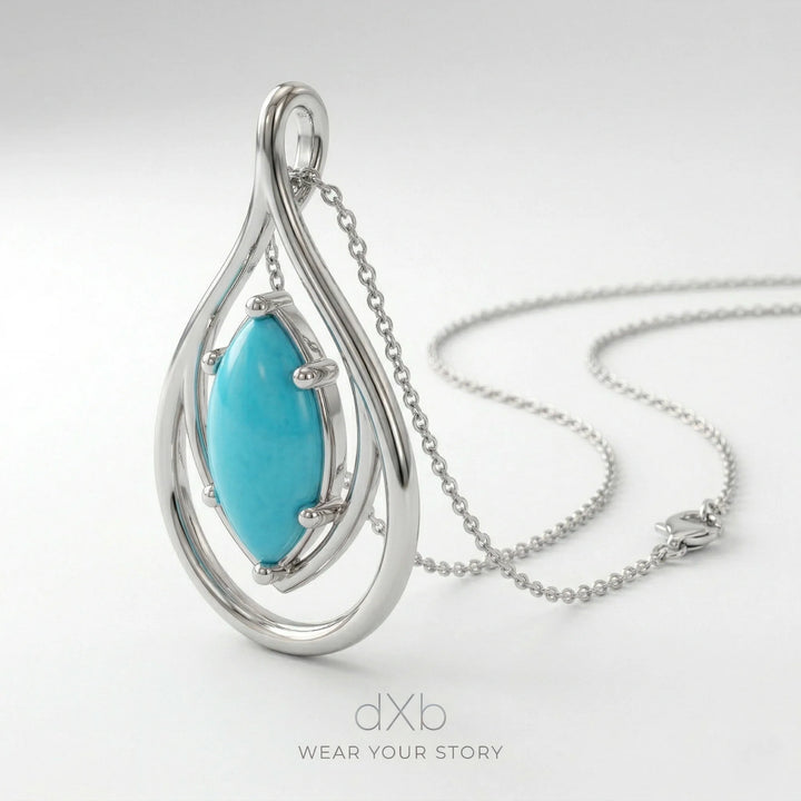 platinum turquoise marquise Modern Teardrop pendant