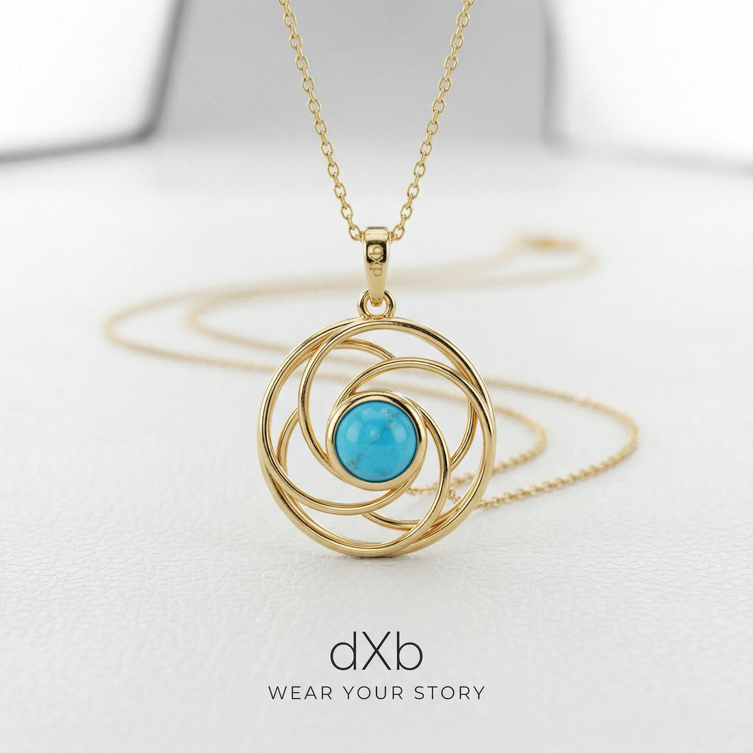14k yellow gold turquoise round geometric swirl pendant