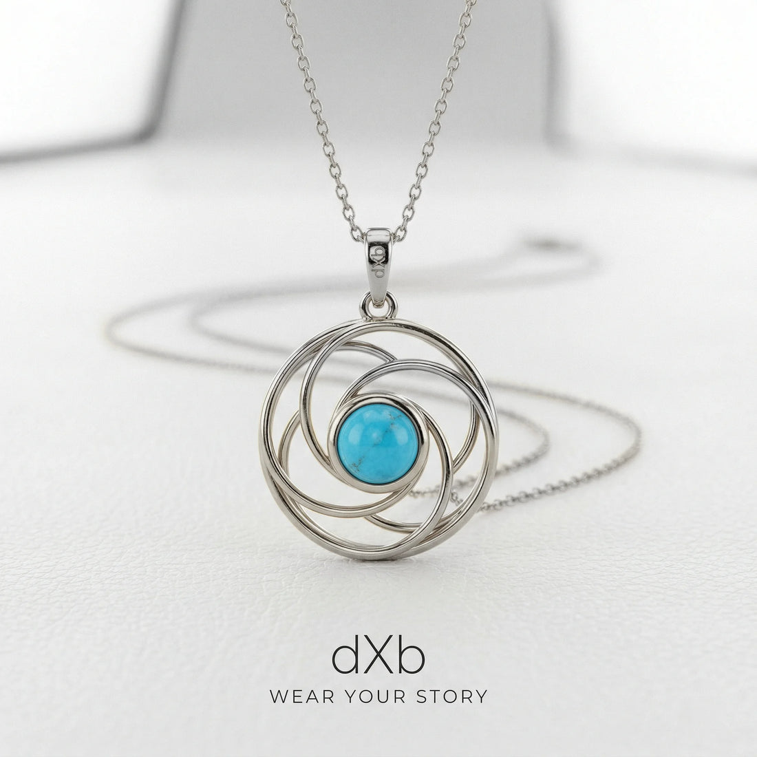 platinum turquoise round geometric swirl pendant