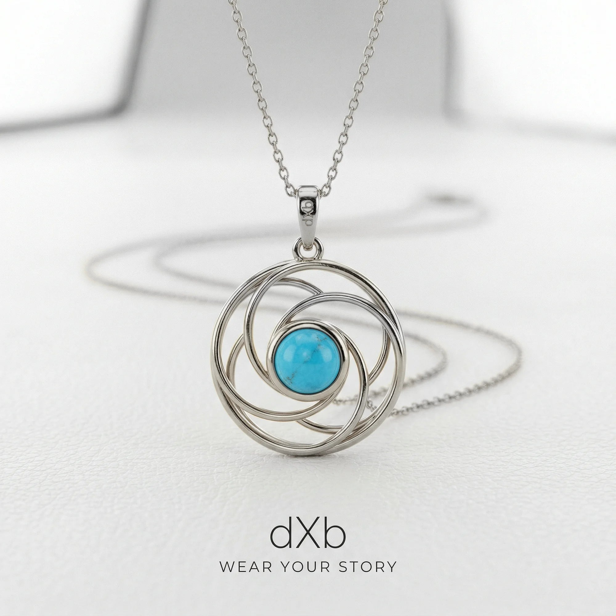 silver turquoise round geometric swirl pendant