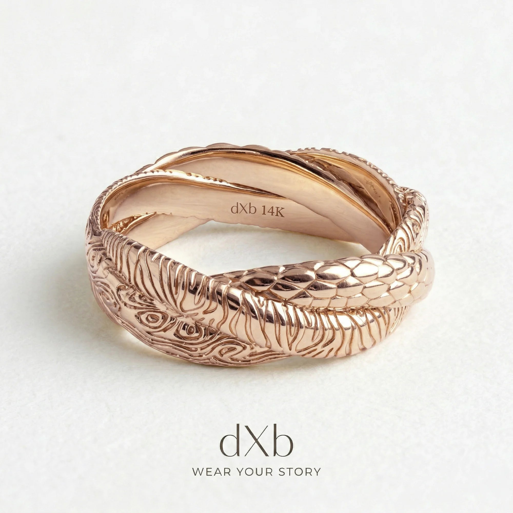 14k rose gold Dragon Snake Motif ring