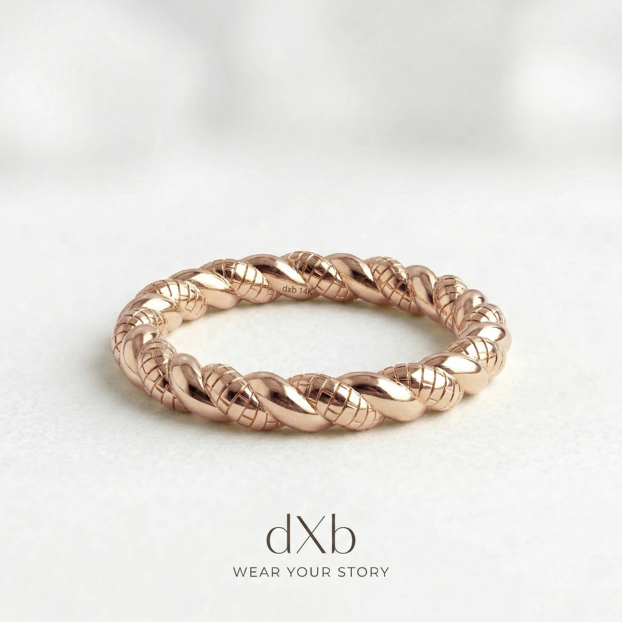 14k rose gold twisted rope, textured band, stackable ring