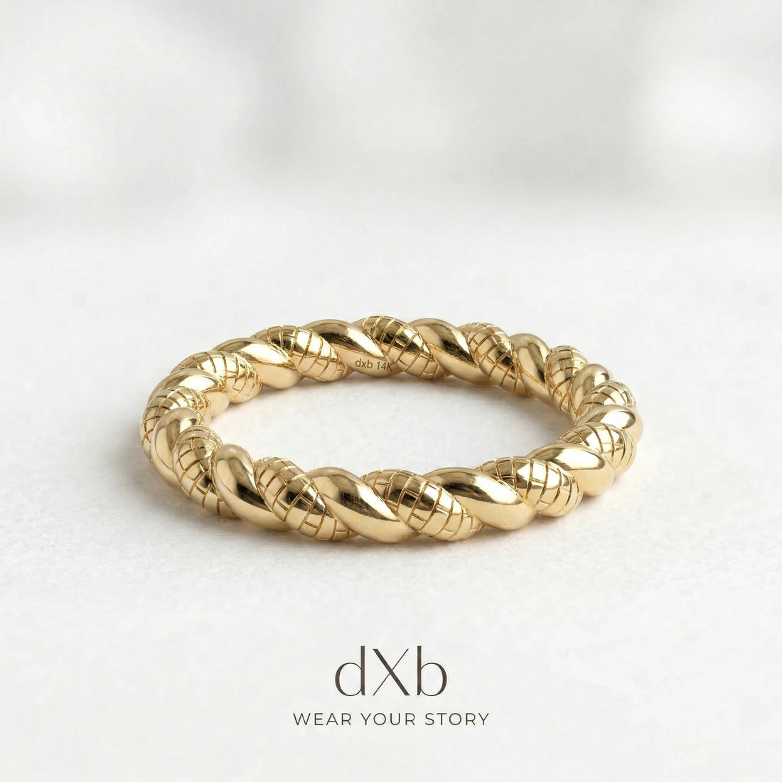 14k yellow gold twisted rope, textured band, stackable ring