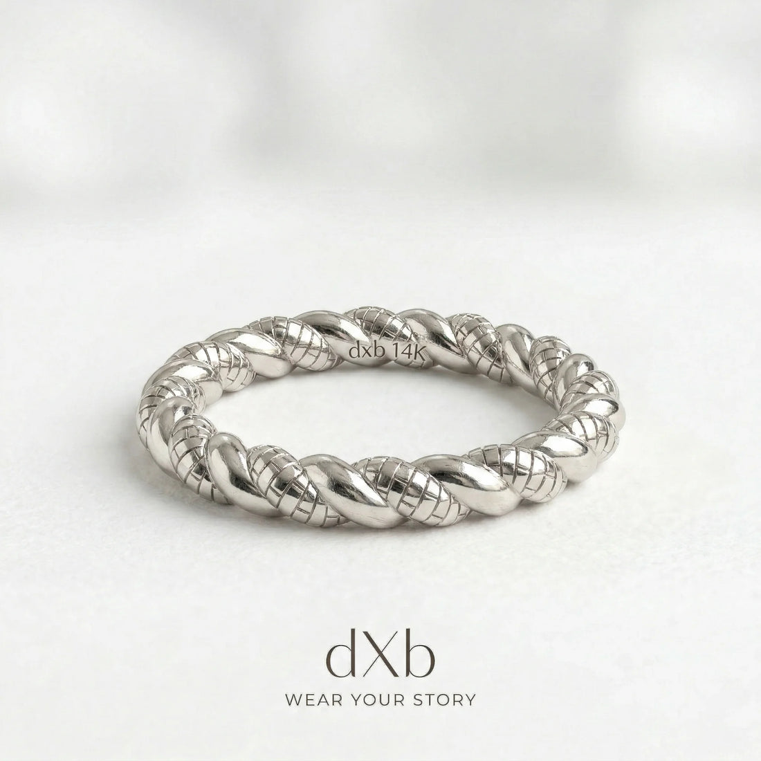 platinum twisted rope, textured band, stackable ring