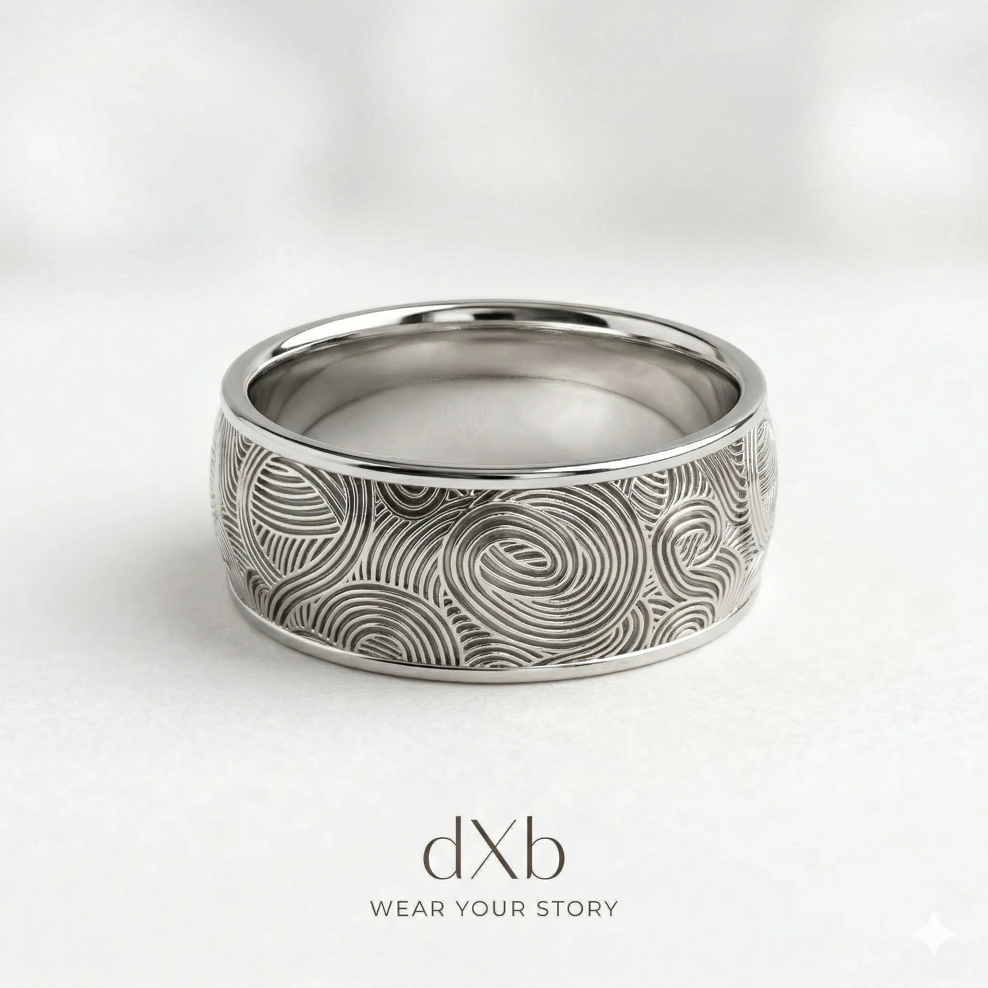 14k white gold Abstract Swirl Pattern Band ring