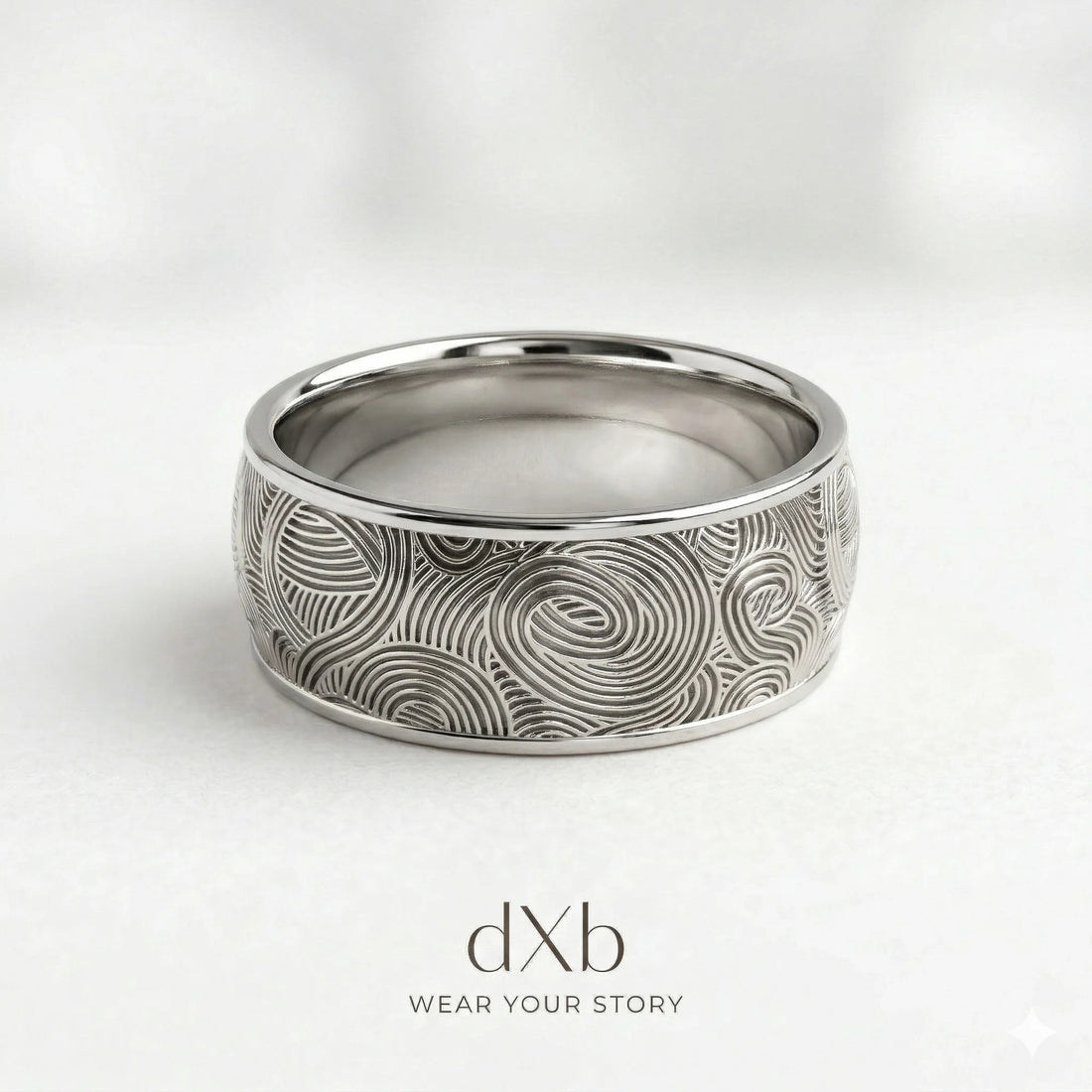 platinum Abstract Swirl Pattern Band ring