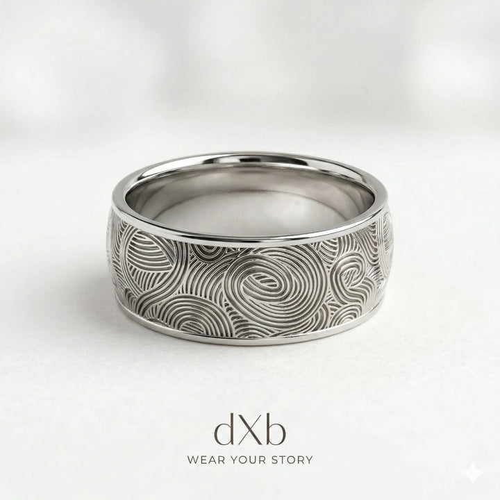 platinum Abstract Swirl Pattern Band ring
