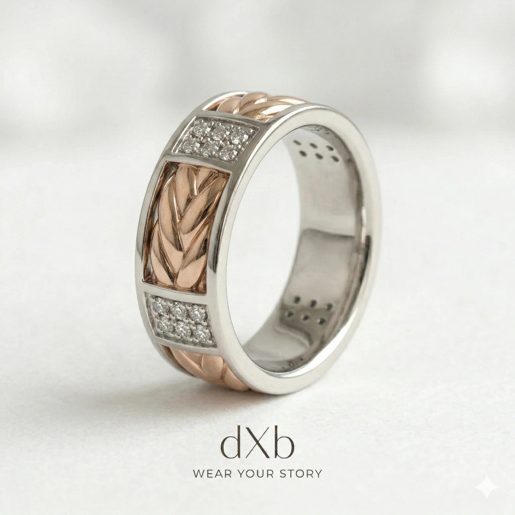 14k rose gold Cubic Zirconia Round Braided Pave Band ring