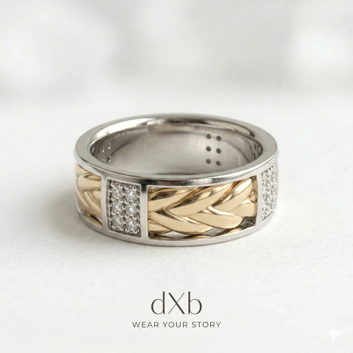 14k yellow gold Cubic Zirconia Round Braided Pave Band ring