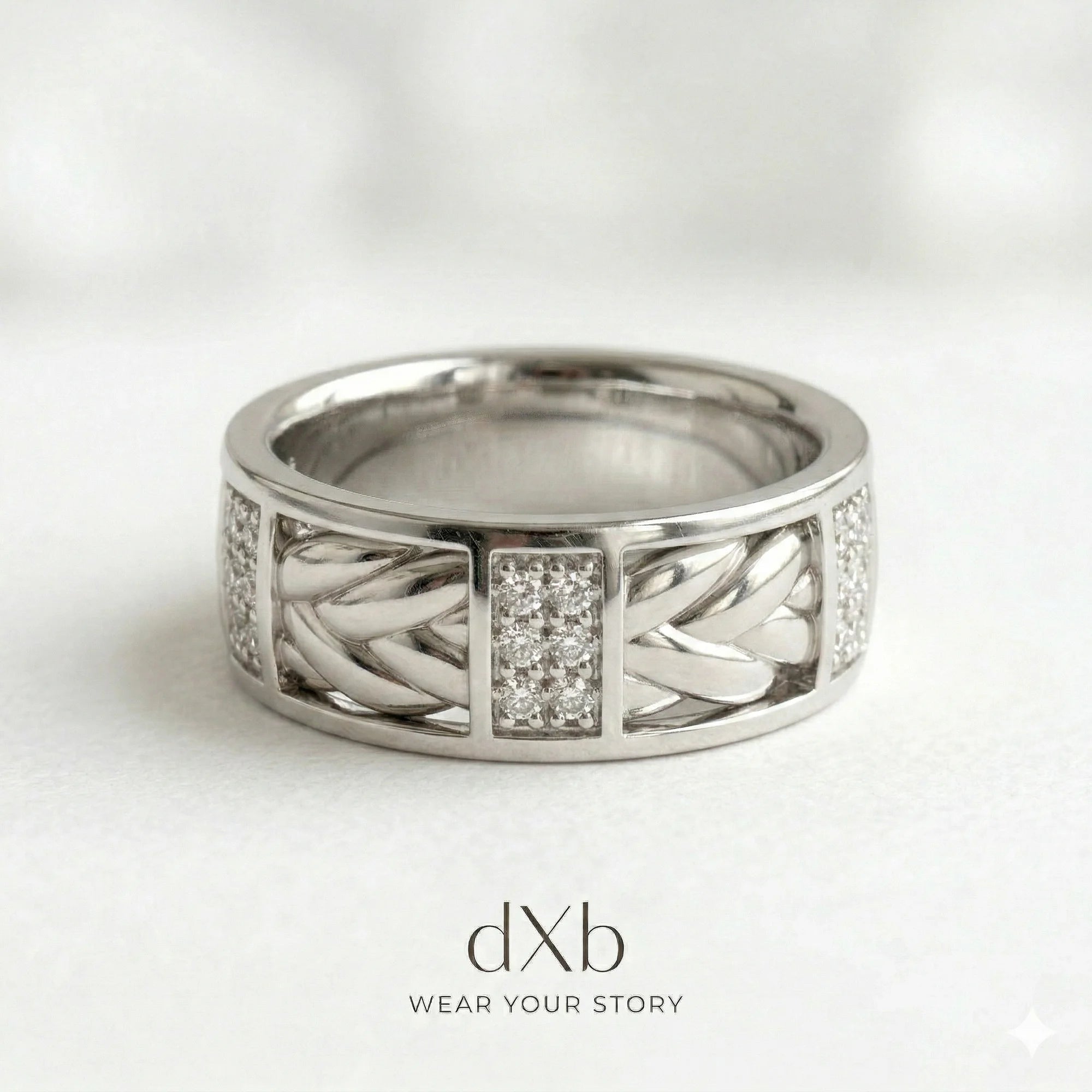silver Cubic Zirconia Round Braided Pave Band ring