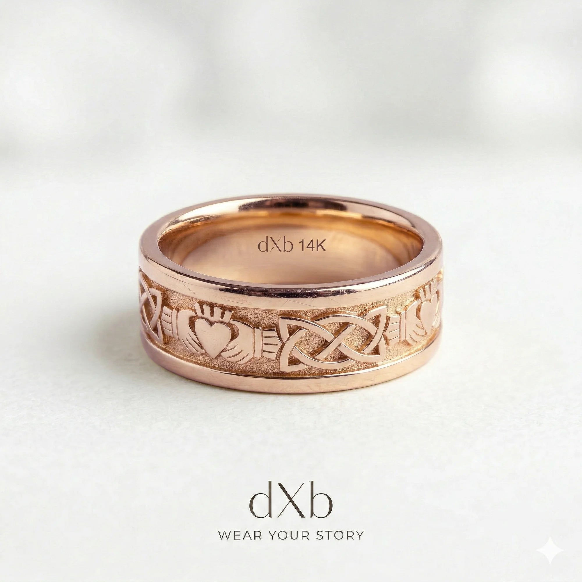 14k rose gold Claddagh Celtic Knot Band ring
