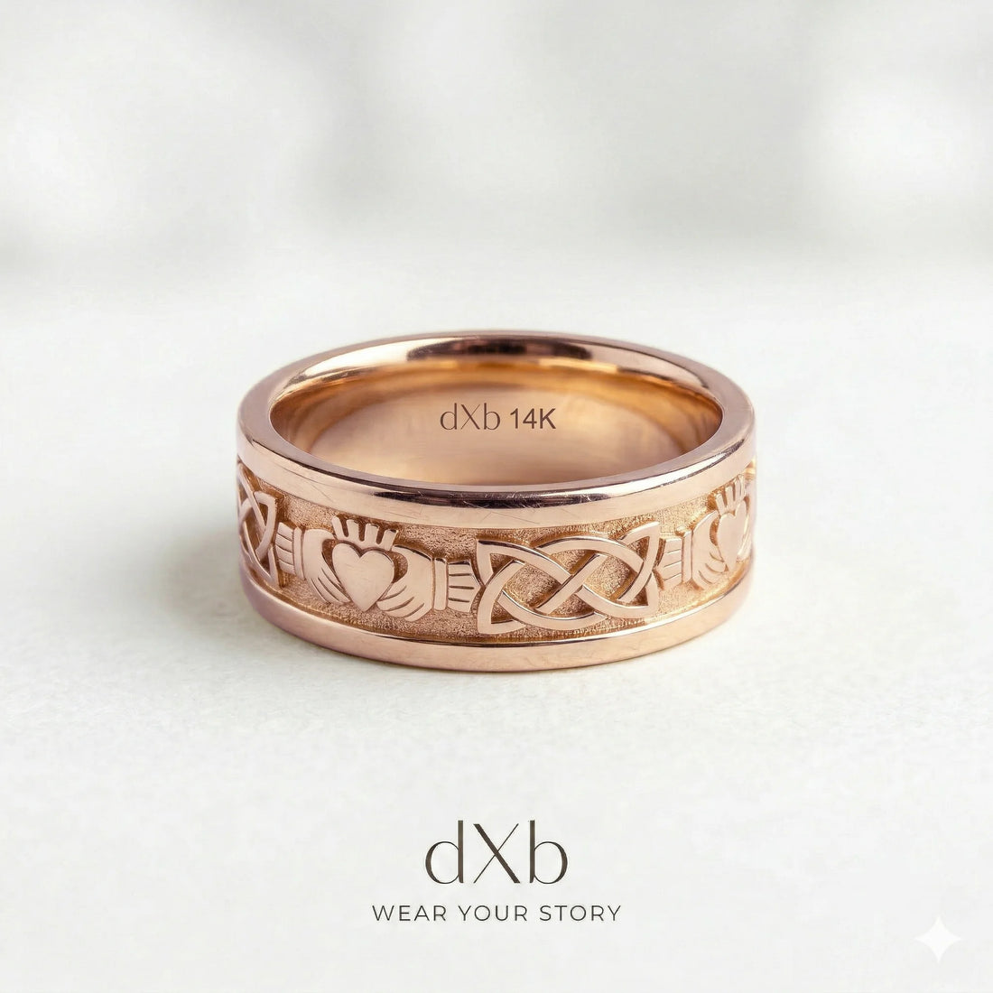 14k rose gold Claddagh Celtic Knot Band ring