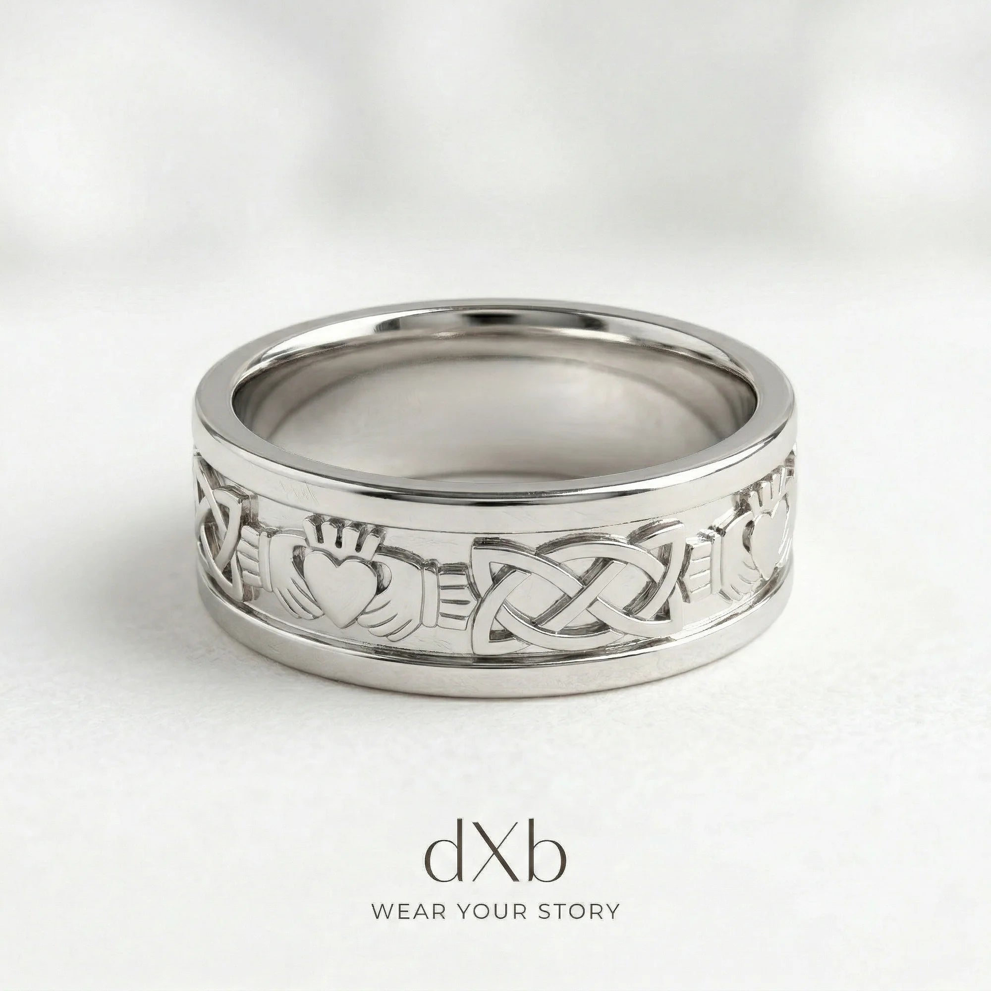 14k white gold Claddagh Celtic Knot Band ring