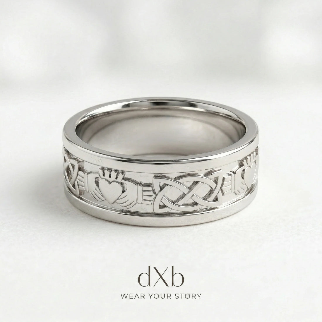 14k white gold Claddagh Celtic Knot Band ring