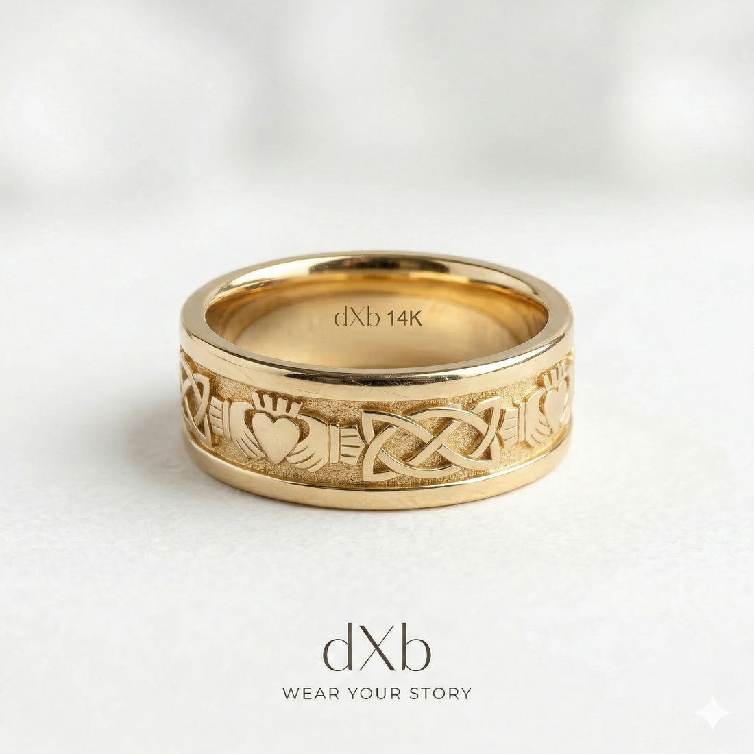 14k yellow gold Claddagh Celtic Knot Band ring