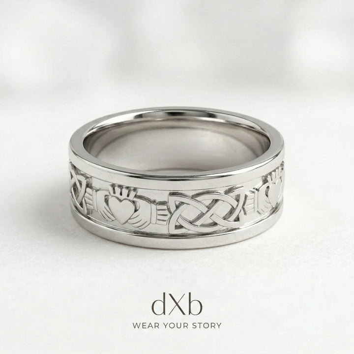 platinum Claddagh Celtic Knot Band ring