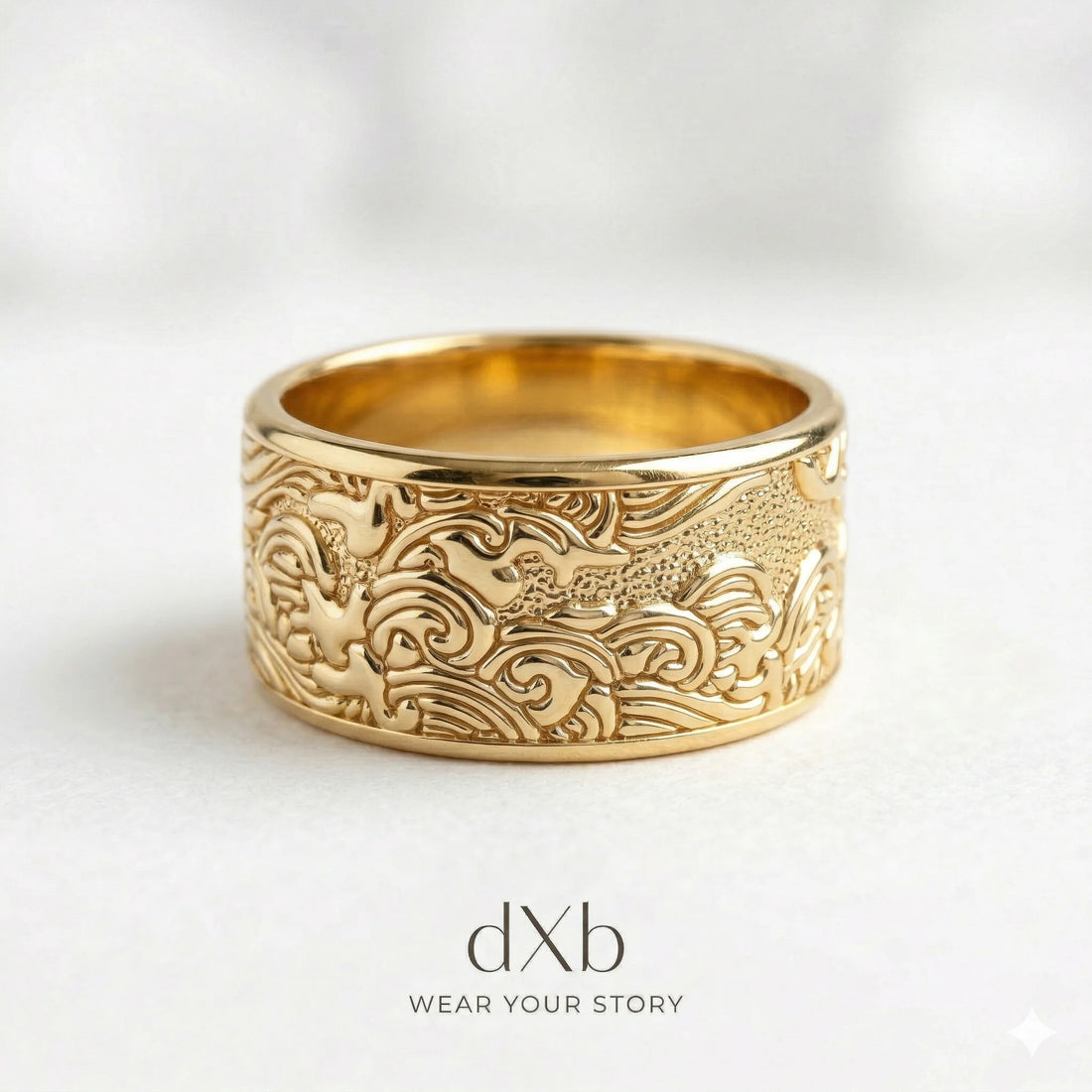 14k rose gold Dragon Wave Engraved Band ring