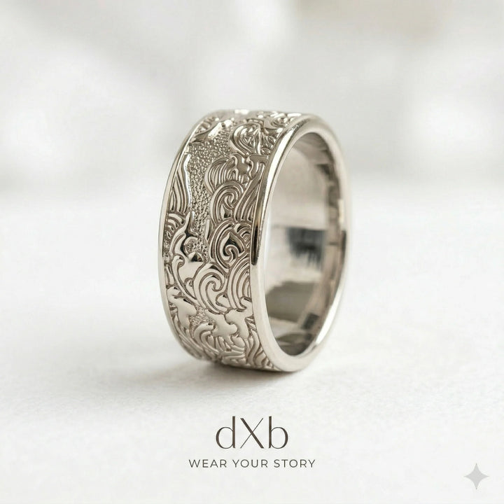 platinum Dragon Wave Engraved Band ring