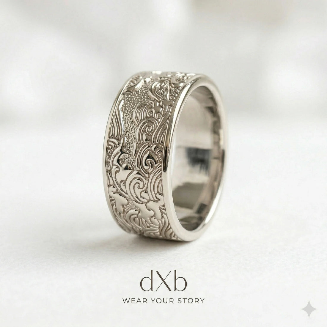 silver Dragon Wave Engraved Band ring
