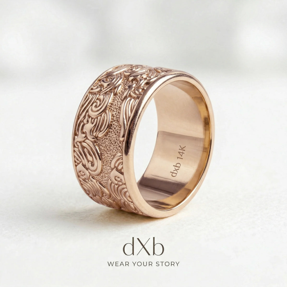 14k rose gold Ornate Scrollwork Band ring