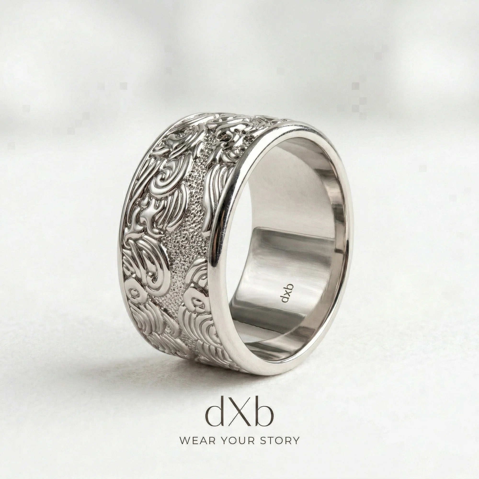 14k white gold Ornate Scrollwork Band ring