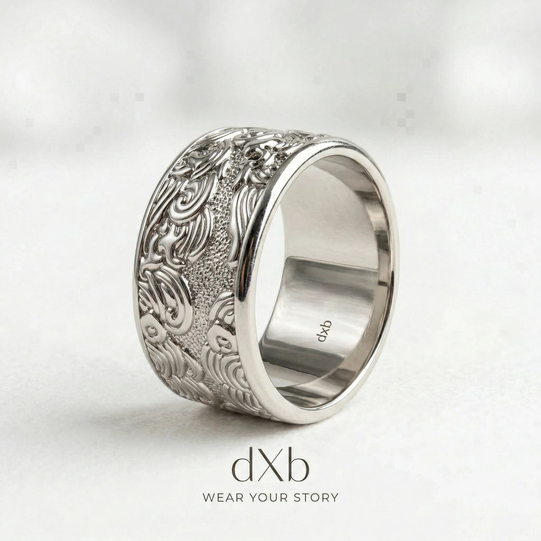 14k white gold Ornate Scrollwork Band ring