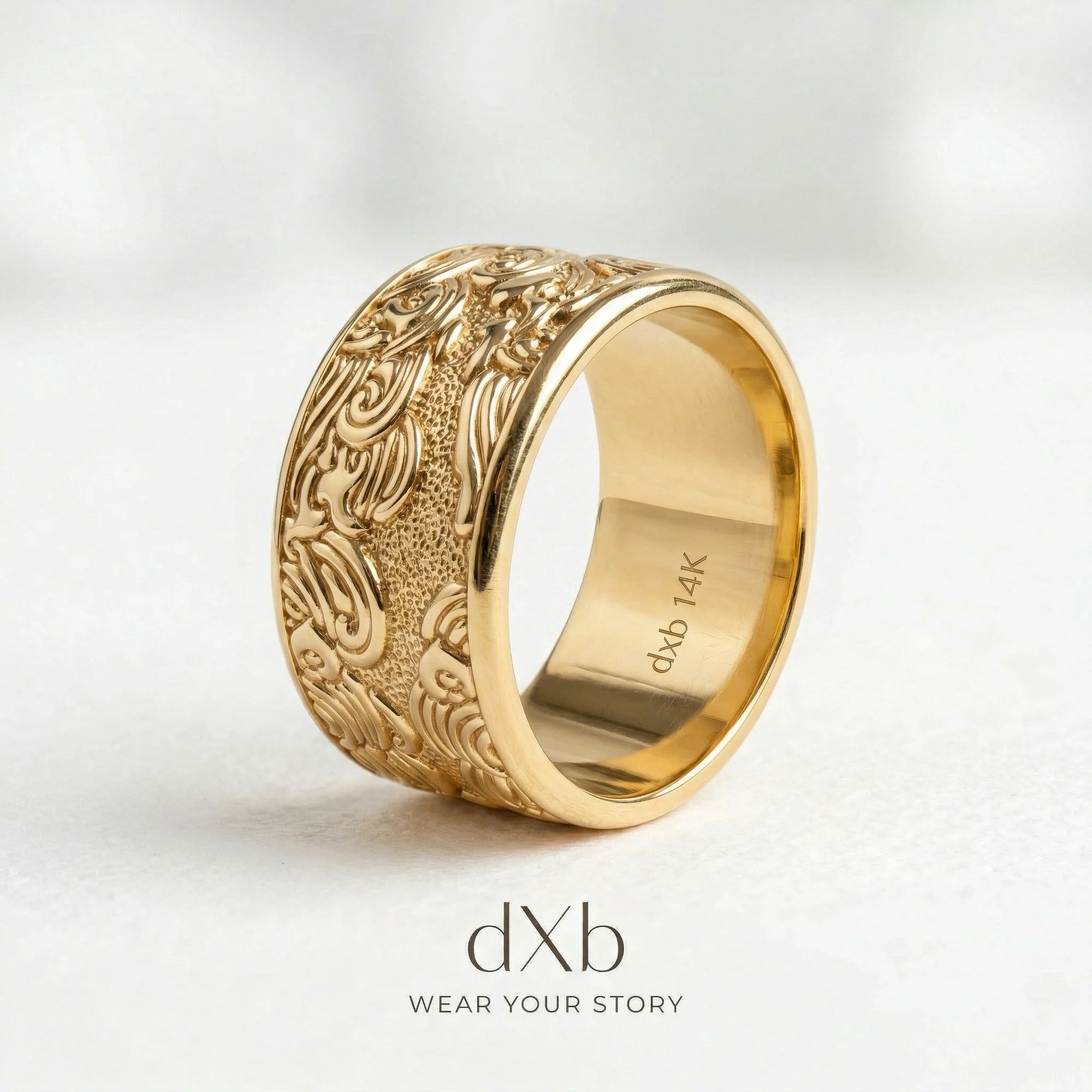 14k yellow gold Ornate Scrollwork Band ring