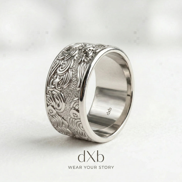 platinum Ornate Scrollwork Band ring