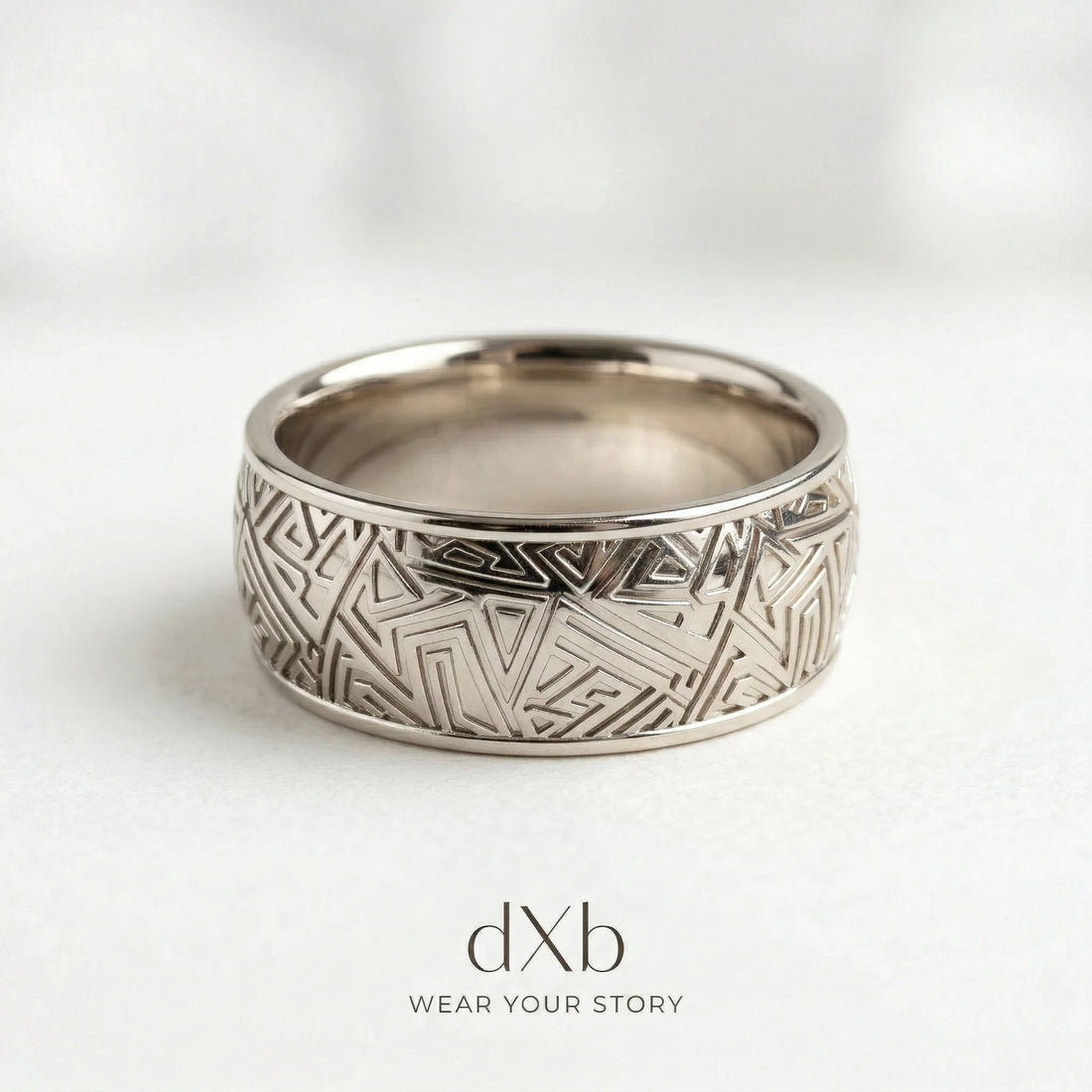 14k white gold Geometric Pattern Band ring