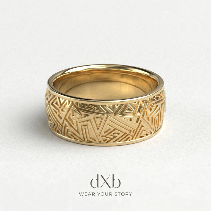 14k yellow gold Geometric Pattern Band ring