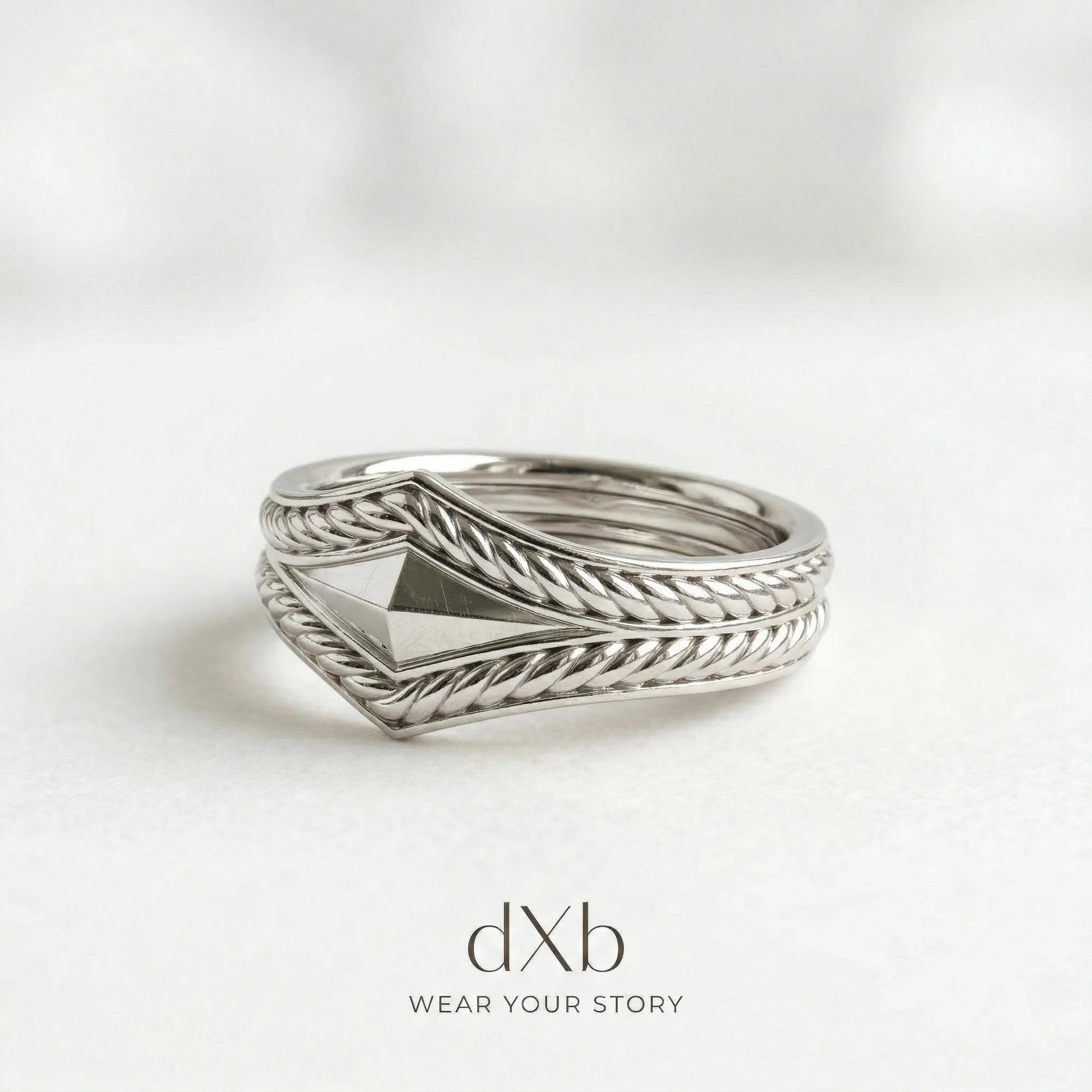 platinum Geometric Rope Band ring