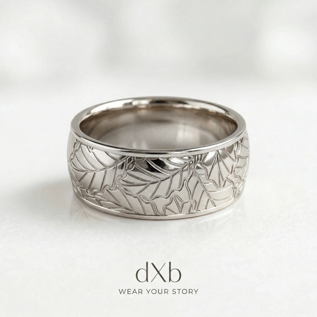 14k white gold Leaf Motif Band ring